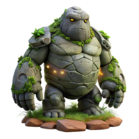 stunning minimalist A colossal stone golem awakens from its slumber, covered in moss and vines. Dramatic crepuscular lighting. Dark fantasy style premium png