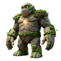elegant minimalist An ancient, crumbling stone golem, covered in moss and vines, lit by a single beam of light. Surreal, dark fantasy style genuine png