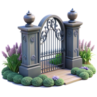 stunning modern A wrought-iron gate guarding an urban garden, intricate details, soft afternoon light, romantic atmosphere premium png