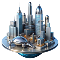 beautiful artistic A futuristic cityscape, towering skyscrapers and flying vehicles, reflected in the polished chrome surface of a robotic arm. Cyberpunk style, digital art genuine png