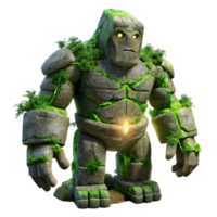 vibrant classic An ancient, crumbling stone golem, covered in moss and vines, lit by a single beam of light. Surreal, dark fantasy style 4K png