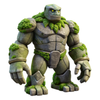 wonderful modern A powerful golem made of stone and moss, standing guard in a forgotten temple. Soft, ambient lighting, ancient fantasy style professional png