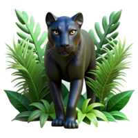 serene creative A sleek black panther prowling through dense jungle foliage, its eyes glowing intensely in the dappled shade. Art Deco style exclusive png