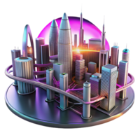 beautiful vintage A futuristic cityscape with sleek, chrome skyscrapers connected by glowing energy bridges, lit by a vibrant magenta sunset. Cyberpunk style, digital art, 8k resolution original png
