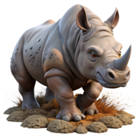 elegant abstract A powerful rhinoceros charging through the bush, its thick hide covered in mud, depicted in an intense, action-packed style 4K png