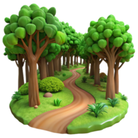 serene contemporary A winding dirt path through a lush green forest, dappled sunlight filtering through the canopy, Impressionist style genuine png