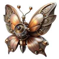 magnificent contemporary A steampunk butterfly, metallic wings with intricate gears, perched on a steam-powered flower, soft diffuse lighting, fantasy art style 4K png
