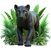 beautiful vintage A sleek black panther prowling through dense jungle foliage, dappled sunlight, photorealistic style with shallow depth of field high quality png
