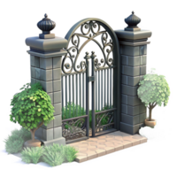 beautiful modern A wrought-iron gate guarding an urban garden, intricate details, soft afternoon light, romantic atmosphere exclusive png