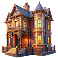 magnificent minimalist Victorian townhouse, detailed brickwork, wrought iron railings, warm evening light, painterly style original png