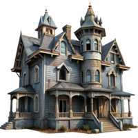 magnificent contemporary A dilapidated Victorian mansion with broken windows and peeling paint, overcast daylight, gothic horror style original png