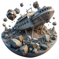 extraordinary minimalist A spaceship graveyard, filled with derelict ships and debris, floating in the vast expanse of space. Dystopian aesthetic, gritty textures, dramatic lighting exclusive png