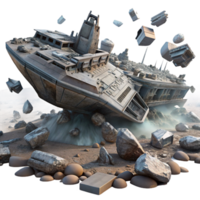 serene rustic A spaceship graveyard, filled with derelict ships and debris, floating in the vast expanse of space. Dystopian aesthetic, gritty textures, dramatic lighting 4K png