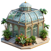 magnificent artistic A grand Victorian greenhouse filled with exotic plants, soft filtered sunlight, botanical illustration style high resolution png