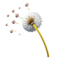 vibrant modern A lone dandelion seedhead with seeds blowing in the wind, soft diffused light, macro photography style high resolution png