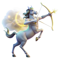 serene artistic A wise centaur, drawing back an arrow on a mystical bow, surrounded by a swirling aura of celestial energy. Soft, magical lighting. Art Deco style 4K png