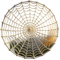 wonderful creative Close-up of a dew-kissed spiderweb glistening in the early morning sun, intricate details of the web visible, macro photography style genuine png