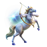 elegant contemporary A wise centaur, drawing back an arrow on a mystical bow, surrounded by a swirling aura of celestial energy. Soft, magical lighting. Art Deco style authentic png
