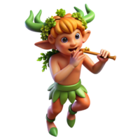 magnificent modern A playful satyr, dancing in a sun-drenched forest glade, crowned with ivy and holding a pan flute. Vibrant colors and Impressionistic brushstrokes detailed png