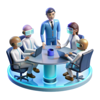 serene rustic A group of people collaborating in a virtual meeting, holographic avatars, futuristic office setting detailed png