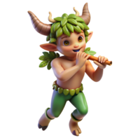 serene rustic A playful satyr, dancing in a sun-drenched forest glade, crowned with ivy and holding a pan flute. Vibrant colors and Impressionistic brushstrokes premium png