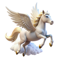 extraordinary creative A graceful pegasus, with feathered wings and a pure white coat, soaring through a cloudy sky. Bright, heavenly lighting. Classical style original png