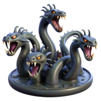 dramatic vintage A fearsome hydra, with multiple serpentine heads, rising from a murky swamp. Dark, ominous lighting. Symbolist style detailed png