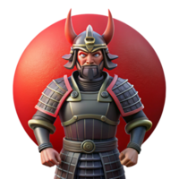 impressive rustic A stoic samurai with a stern expression, clad in traditional armor, stands silhouetted against a blood-red moon. Anime style original png