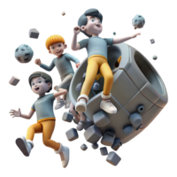 extraordinary abstract A group of children play zero-gravity tag amidst floating debris in a derelict spaceship. Dystopian style, dim lighting, gritty realism premium png