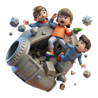 extraordinary classic A group of children play zero-gravity tag amidst floating debris in a derelict spaceship. Dystopian style, dim lighting, gritty realism original png
