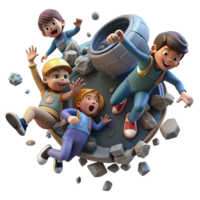 wonderful contemporary A group of children play zero-gravity tag amidst floating debris in a derelict spaceship. Dystopian style, dim lighting, gritty realism high resolution png