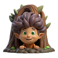 impressive traditional A mischievous brownie, with shaggy hair and pointed ears, hiding amongst the roots of an ancient tree. Dim, forest lighting. Folklore style genuine png