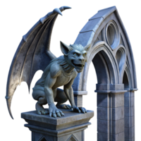 magnificent traditional A lone, weathered gargoyle perched atop a crumbling gothic arch, illuminated by a single shaft of moonlight, detailed stone textures, gothic architecture style detailed png