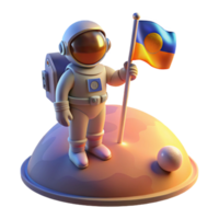 elegant creative A lone astronaut plants a flag on a newly discovered planet, the surface bathed in the light of a double sunset. Exploration sci-fi style, vibrant lighting, panoramic view genuine png