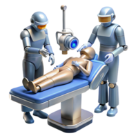elegant modern A robotic surgeon performs a complex operation on a cyborg patient in a futuristic operating room. Medical sci-fi style, sterile lighting, detailed medical equipment high resolution png