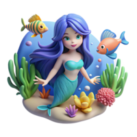 serene contemporary A serene underwater scene featuring a mermaid with long, flowing blue hair swimming amongst coral reefs and colorful fish. Soft, underwater lighting. Anime style exclusive png