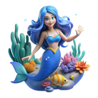 magnificent classic A serene underwater scene featuring a mermaid with long, flowing blue hair swimming amongst coral reefs and colorful fish. Soft, underwater lighting. Anime style professional png