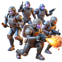magnificent minimalist A group of rebels fights against an army of robots in a war-torn cityscape. Dystopian sci-fi style, explosive lighting, dynamic action premium png