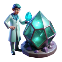 dramatic traditional A scientist examines a strange, glowing crystal discovered on an alien planet. Archaeological sci-fi style, mysterious lighting, detailed textures high resolution png