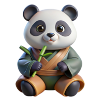 magnificent artistic A cute and cuddly panda bear wearing a kimono sits and eats bamboo. Soft, natural lighting. Anime style high resolution png