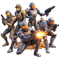 vibrant traditional A group of rebels fights against an army of robots in a war-torn cityscape. Dystopian sci-fi style, explosive lighting, dynamic action original png