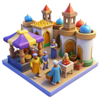 wonderful abstract A bustling medieval marketplace scene with merchants and patrons, vibrant colors, impressionistic style, midday sun authentic png