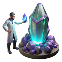 impressive contemporary A scientist examines a strange, glowing crystal discovered on an alien planet. Archaeological sci-fi style, mysterious lighting, detailed textures high resolution png