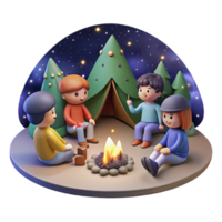 serene traditional A group of friends camping under the starry night sky, sharing stories around a campfire. Warm, inviting lighting. Anime style detailed png