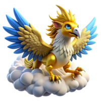 elegant abstract A majestic griffin with golden feathers and piercing blue eyes soars through the clouds. Dramatic lighting and dynamic pose. Anime style original png
