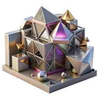stunning minimalist Deconstructivist museum, fragmented geometric shapes, metallic cladding, dynamic composition, neon lighting, highly detailed, Deconstructivist style genuine png