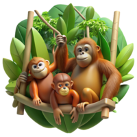 stunning creative A family of orangutans swinging through the rainforest canopy, dappled sunlight, photorealistic style professional png