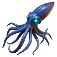 extraordinary abstract A giant squid swimming in the deep ocean, bioluminescent lighting, dark fantasy art professional png
