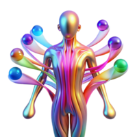 dramatic contemporary A transparent human figure composed of flowing data streams, lit by a spectrum of vibrant colors. Abstract style original png