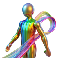 wonderful abstract A transparent human figure composed of flowing data streams, lit by a spectrum of vibrant colors. Abstract style high quality png